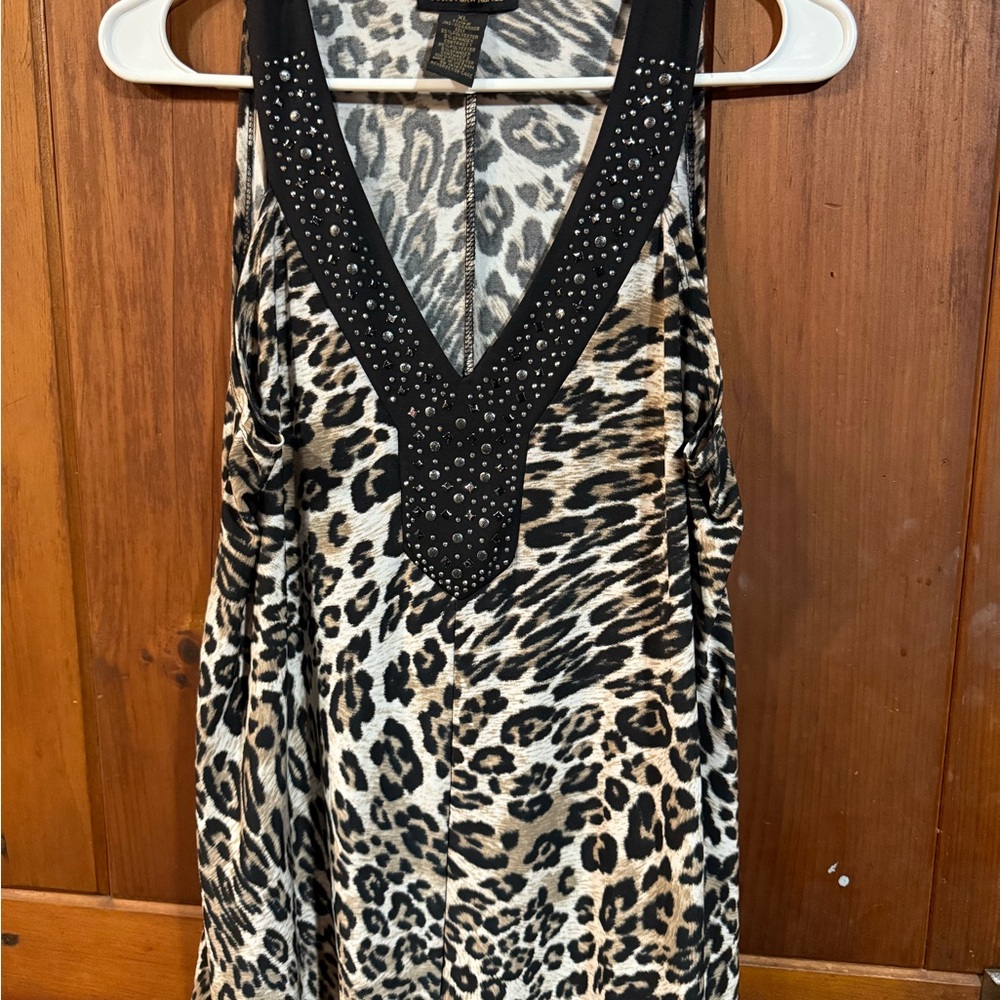 Susan Lawrence Animal Print Tank Top with Black Trim